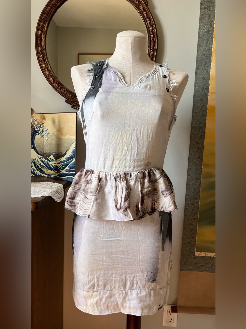 Diesel White and Gray Peplum Tank Dress